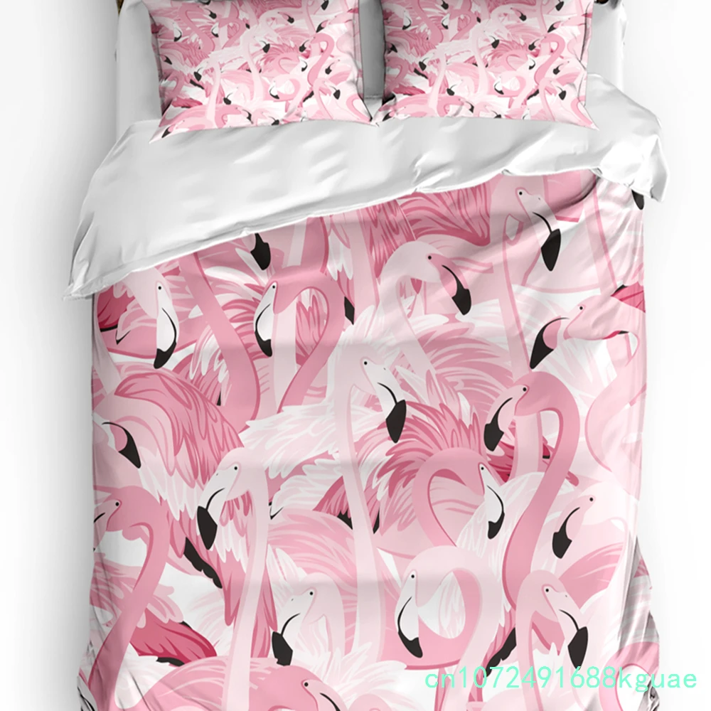 Juego de ropa de cama de 3 piezas, funda de edredón con estampado de flamencos rosas, funda de almohada, juego de fundas de cama para niños y adolescentes