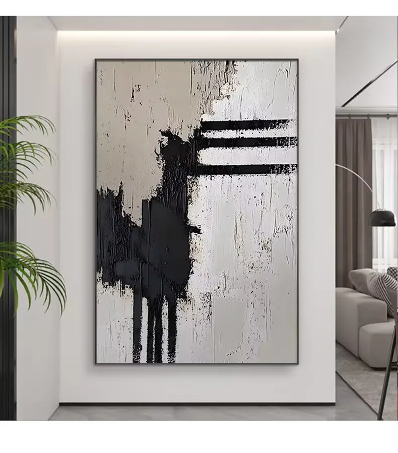

Newest,Black, White, and Gray Texture Hanging Painting,Abstract Modern Art Canvas Poster,Wall Decor, Oil Painting,100% Handmade