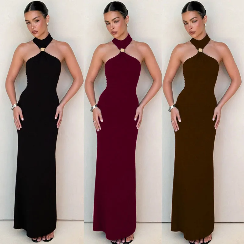 Damen 2026 Mode Neckholder-Kleid mit Schlanker Passform und Metallschnallendetail für Formelle Abendveranstaltungen und Geburtstage