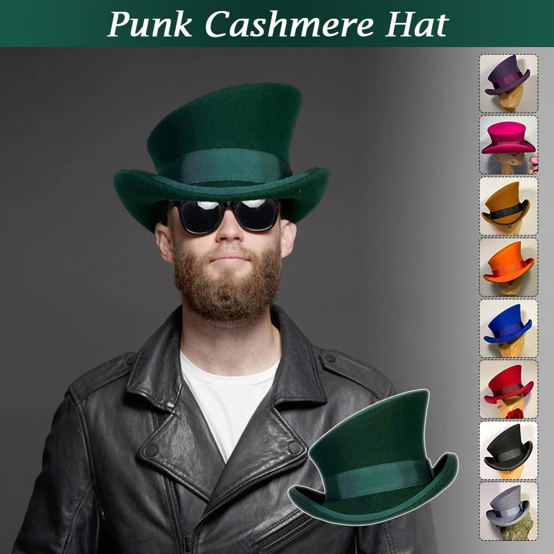 Asymmetric Cashmere Top Hat Women Men Wool Caps Steam Punk Top Hat Fashion Party Decor Ribbon Sheep Felt Hat Mens Magic Cap