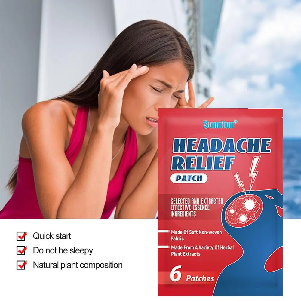 Headache Relief Patch Treatment, Enxaqueca Gesso, aliviar a tontura, dor de cabeça, reduzir o estresse, nervo cerebral, relaxar adesivo acuponto