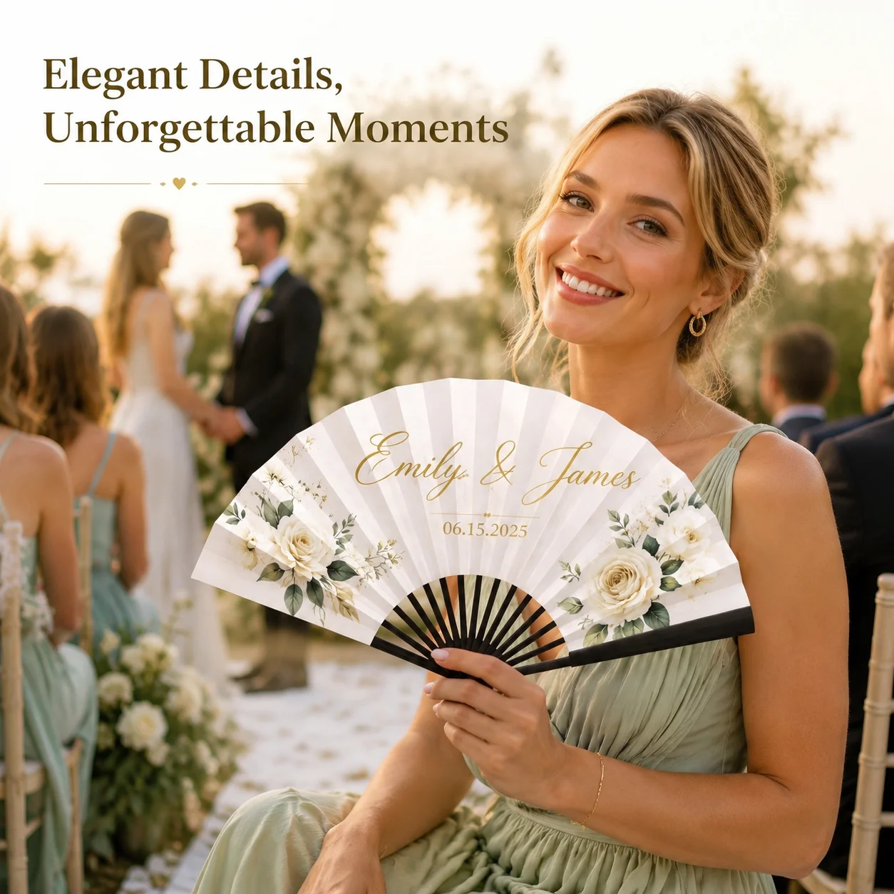 Personalized 10 Inch Bamboo Folding Hand Fan Custom Engraved Wooden Fans Wedding Favors for Guests Bridal Shower Party Gifts