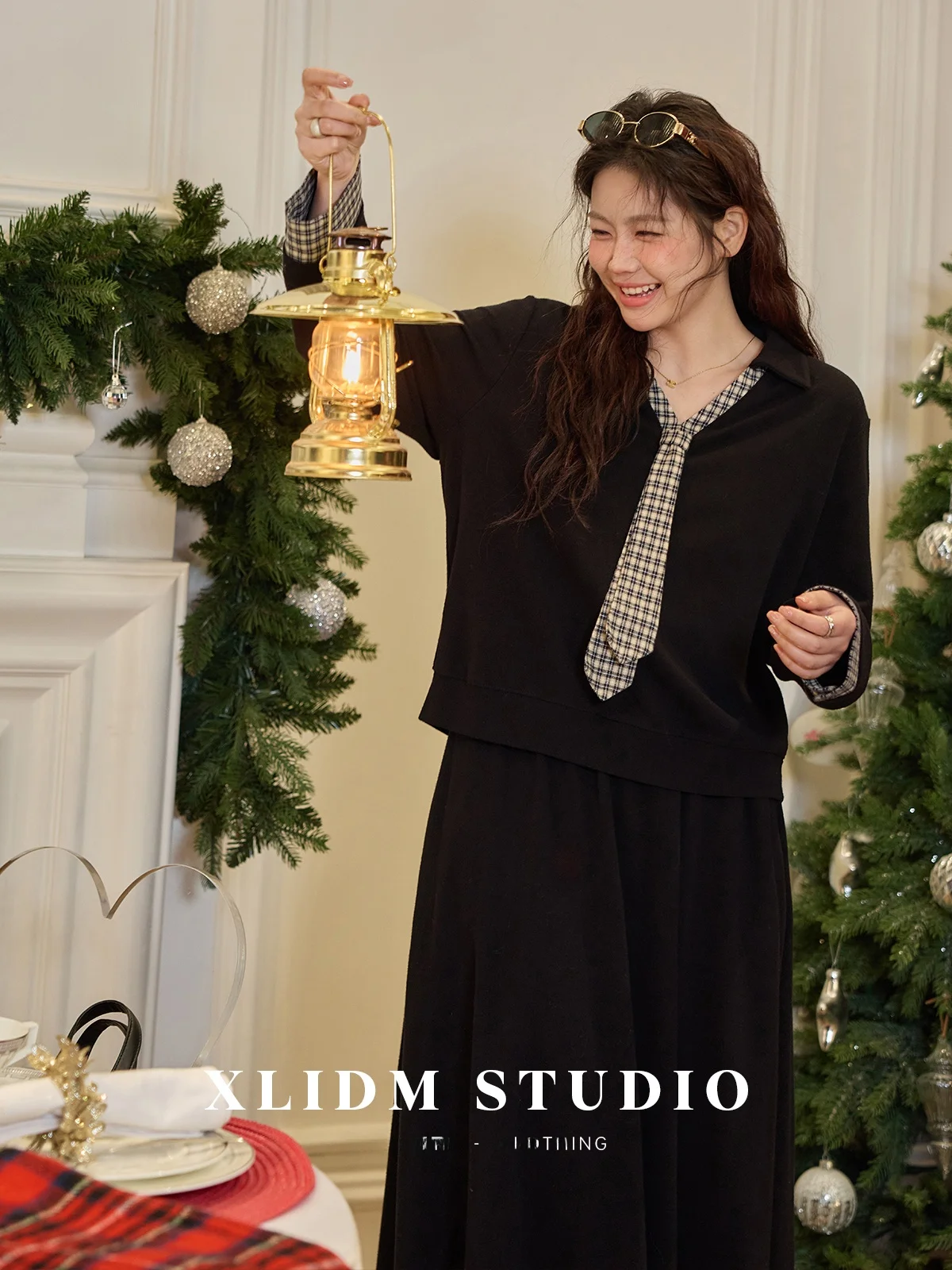 

Комплект юбки и топа Cloud Puff, А-силуэт, большие размеры, женская мода, свободный крой, длинный рукав, V-образный вырез, зимняя коллекция, полиэстер, нейлон, спандекс