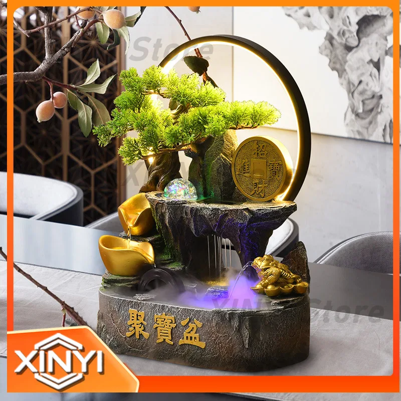 Feng Shui Water Feature Ornament with Artificial Mountain and Circulating Water Flow for Business Office Desk Decoration and