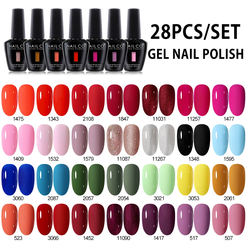 NAILCO 28pcs HEMA/TPO Free Gel Nail Polish Set Colours Vernis Semi Permanent UV LED LAMP Cure Gel Nail Art Manicure Professional