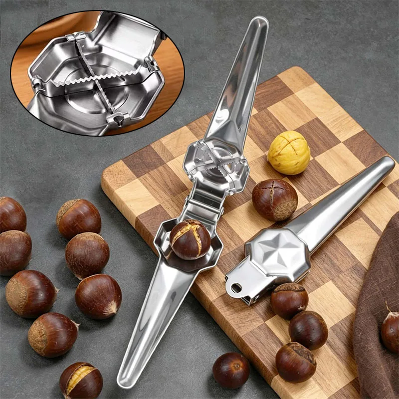 Stainless Steel Chestnut Shell Cutter Cross Cut Chestnut Opener with Hanging Hole Kitchen Cross Serrated Blade Chestnuts Cracker