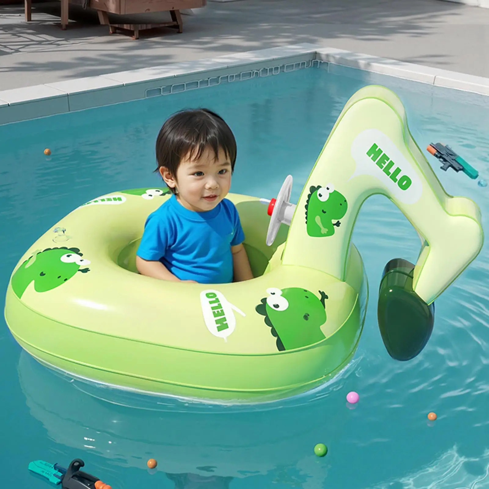 

Excavator Shape Inflatable Swimming Ring Floats Water Lounger Raft Bed Mat Pad Toys Pool Exclusive Seat Outdoor Swimming Circle