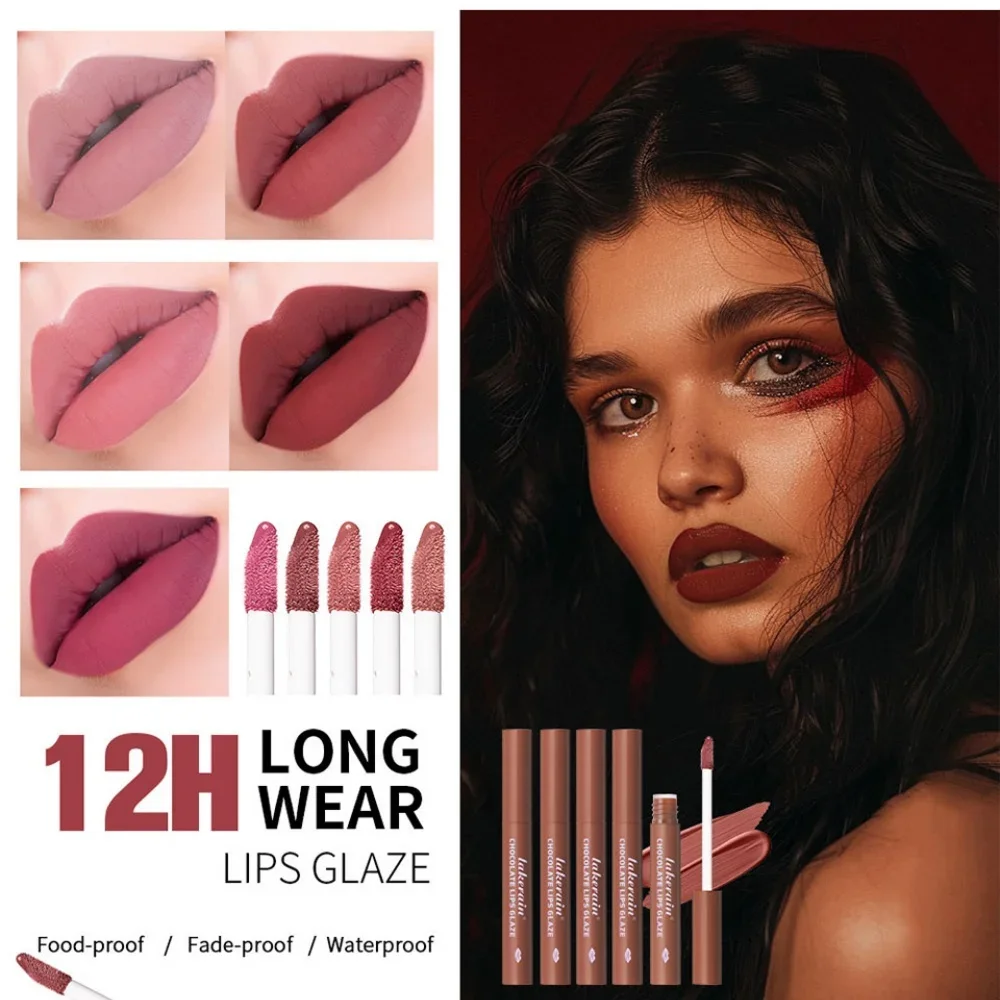 チョコレートリップグロスセット ベルベットマットリップグレーズ 防水 汗に強い 長持ち カップに付かない 女性用メイクアップ化粧品