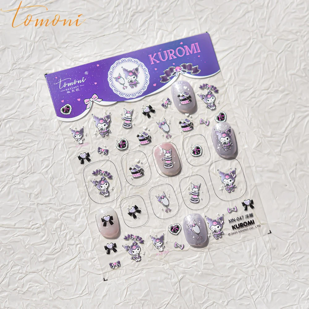 1Pcs  Sanrio Cute Kuromi series Nail Stickers 5D Stereoscopic  Embossed Cartoon  GothStyle For manicure sticker