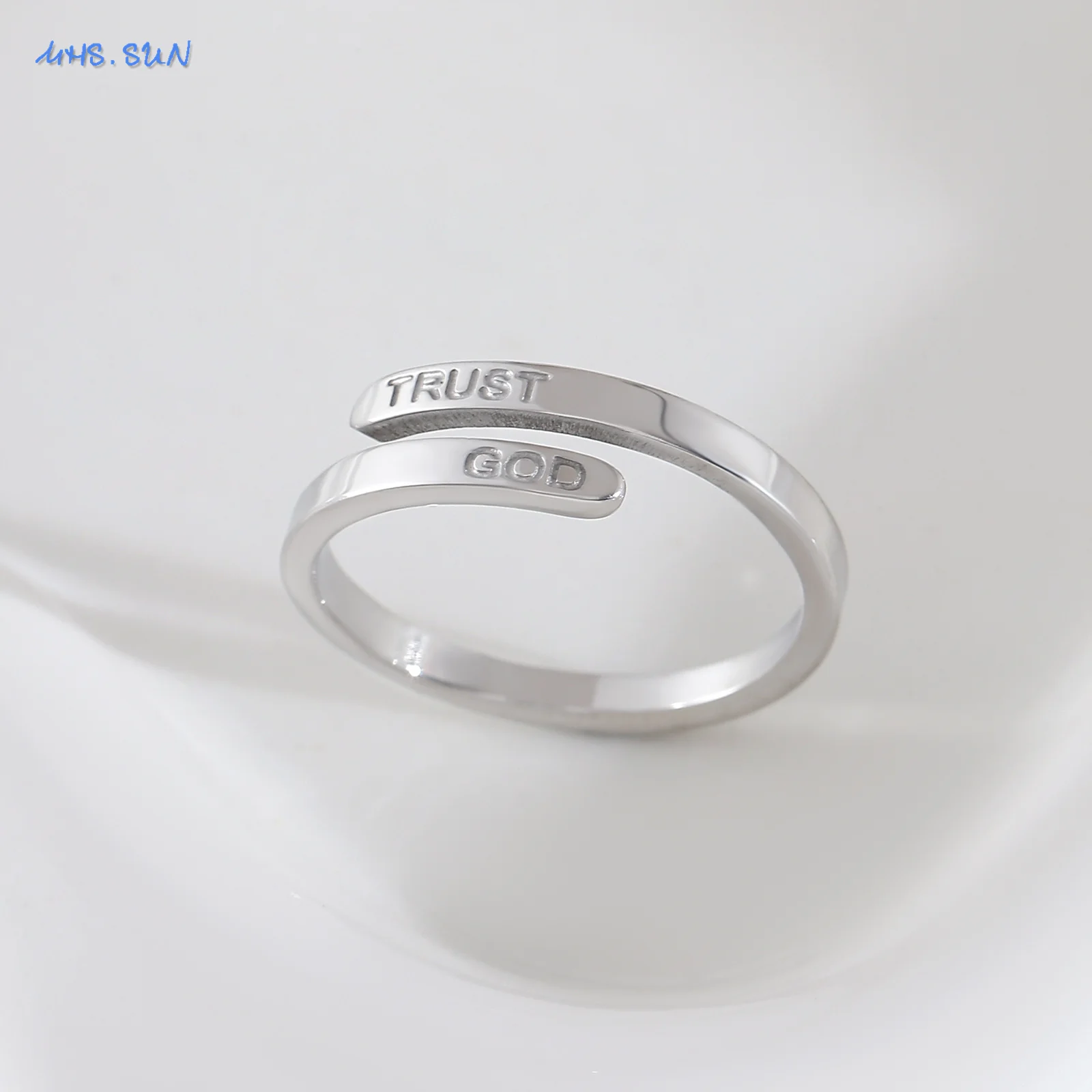 Retro TRUST GOD Engrave Letter Rings Stainless Steel Simple Silver Color Two-Layer Adjustable Finger Ring For Women Men Jewelry