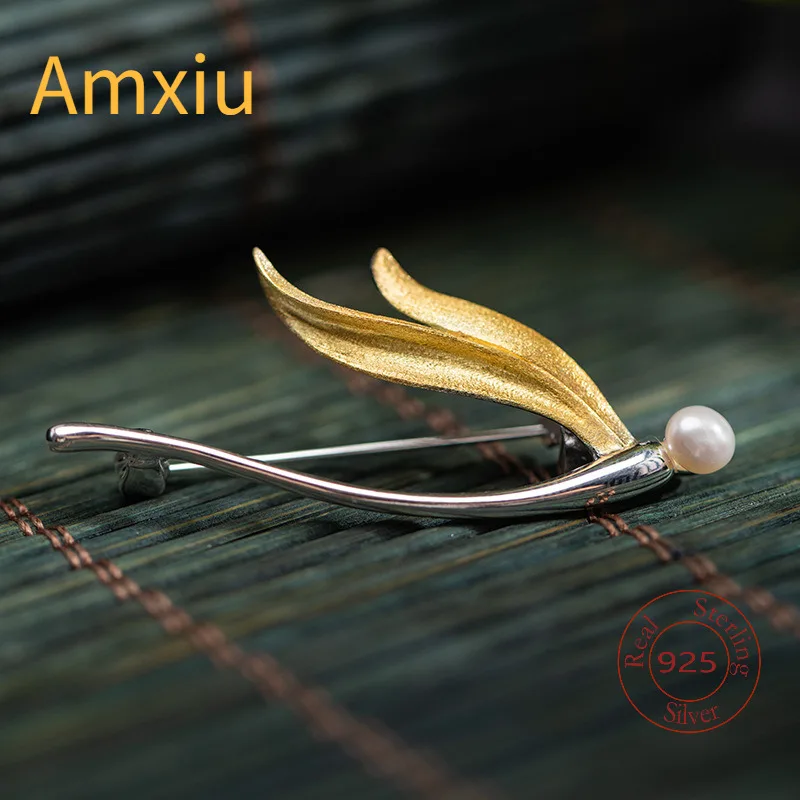 

Amxiu, серебро 925, персонализированная креативная ниша, аксессуар для одежды с насекомыми, булавка и простая брошь в виде жемчужной стрекозы