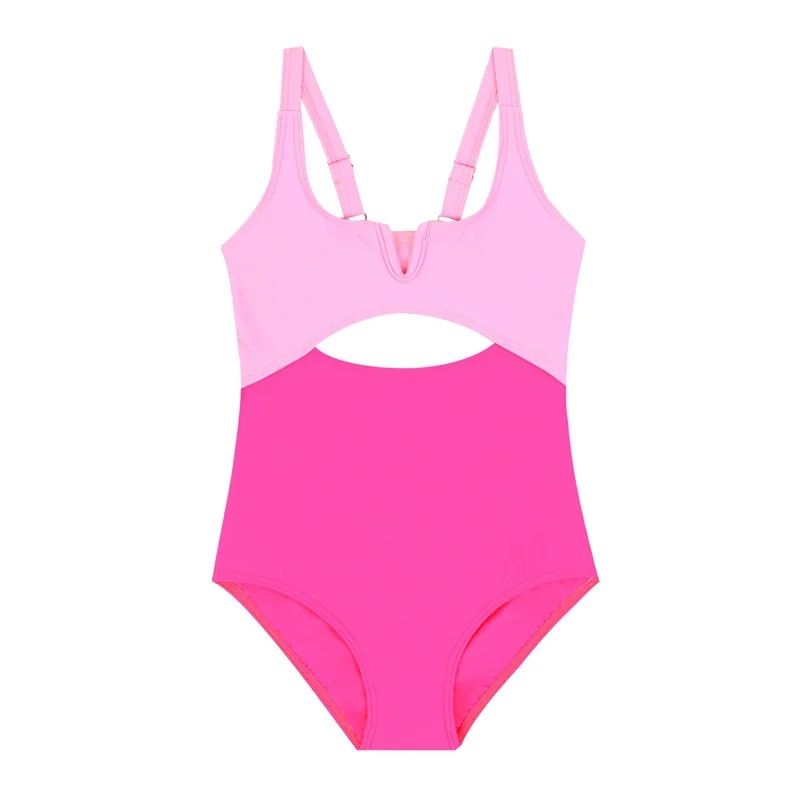 2025New Girls' Swimsuit Toddler Girls' Big Girls' One-piece Children's Swimsuit Girls' Color-blocking Nylon High-elastic Swimsui