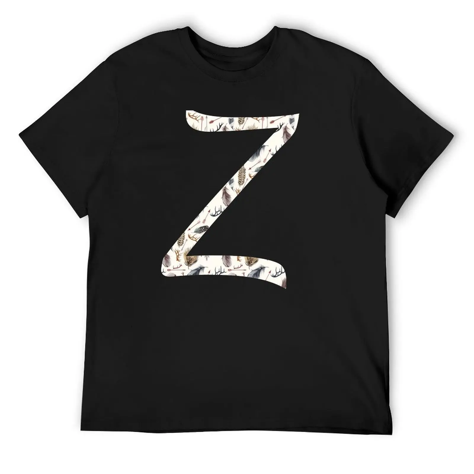 

Bohemian Letter Z With Feathers and Antlers T-Shirt aesthetic clothes Short sleeve tee mens designer clothes