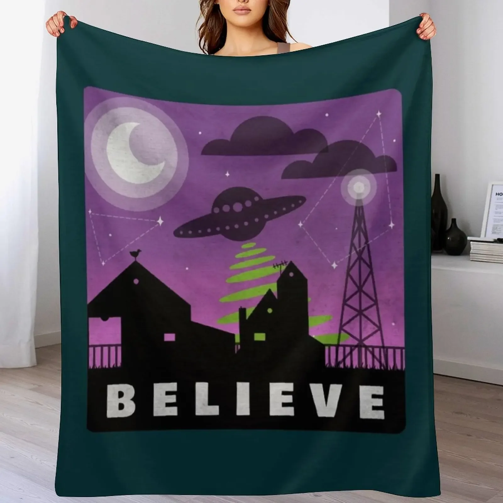 New Believe in aliens village nightscape Throw Blanket Heavy warm for winter Cute Blankets