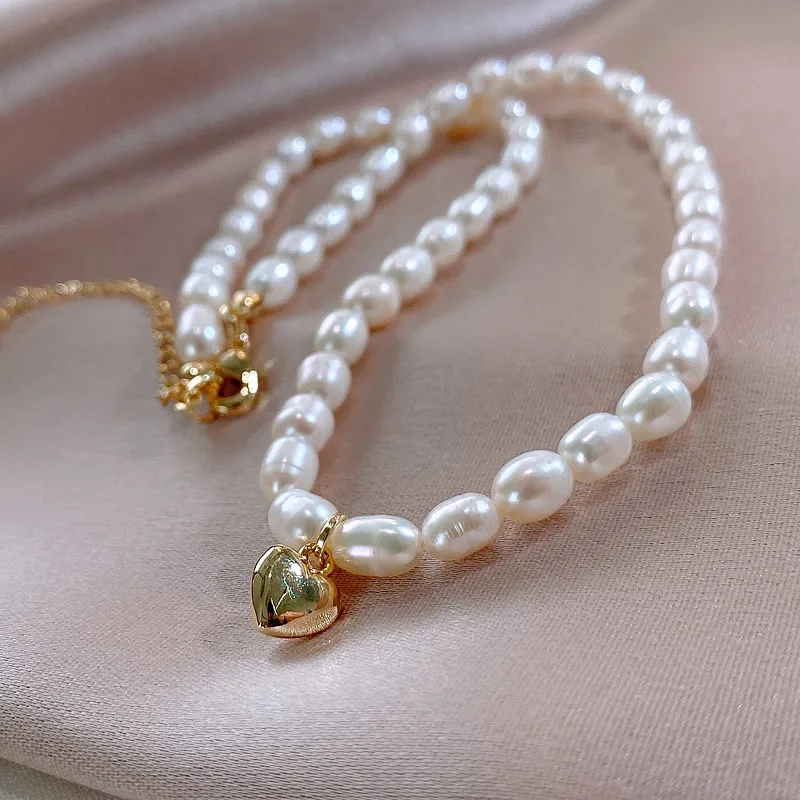 

Romantic Love Heart Natural Freshwater Pearl 14K Gold Filled Female Chains Necklace Wholesale Jewelry For Women Wedding Gifts