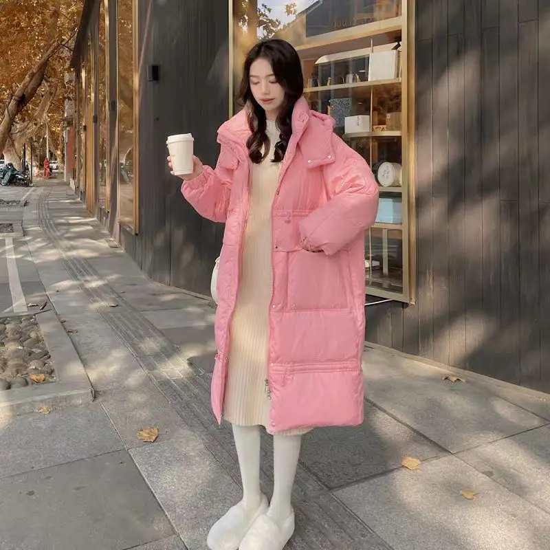 Hooded Women Down Padded Coats Woman Solid Jackets Autumn Winter Ultralight Portable Long Parkas Puffer Overcoat T577