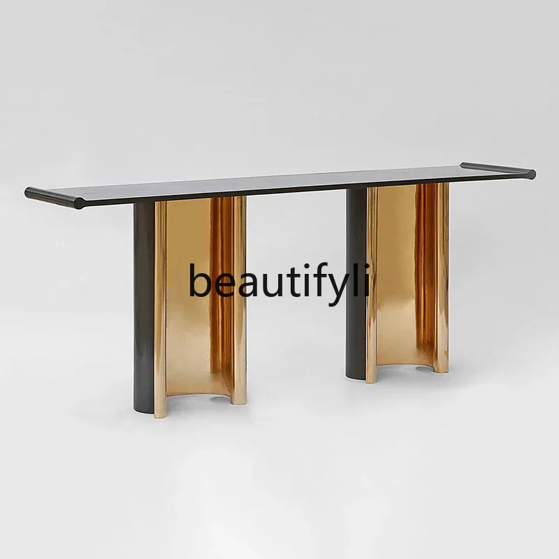 Chinese light luxury and simple, entrance entrance platform, aisle end view table, strip case, metal stainless steel entrance