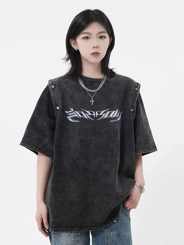 

Man Women Unisex T-shirt American Design 280G Detachable Washable Short Sleeve T-Shirt Unisex Tank Top Sleeveless Loose Fit