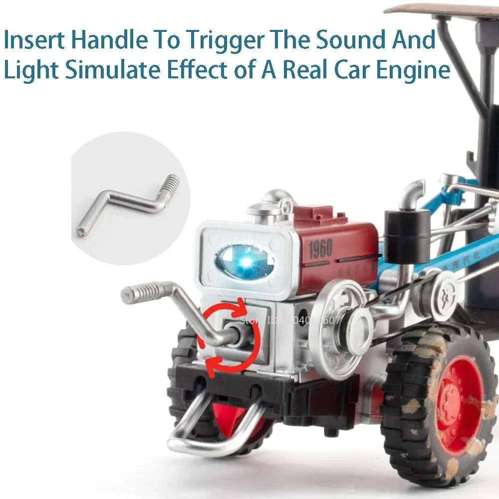 1:24 modelo de trator retrô em miniatura, brinquedos, liga fundida, veículos agrícolas, som, luz, pneus de borracha, modelos de ornamento, presentes para crianças