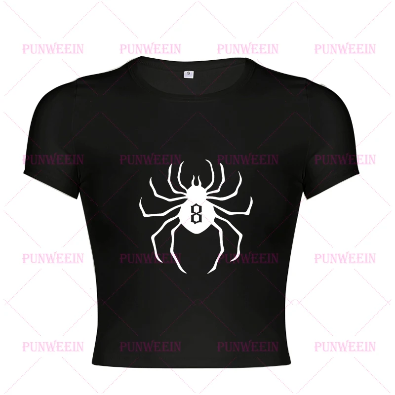 Gothic subculture Sexy Slim T-Shirt Chic spider Graphic Print Crop Top Rock Punk Hip Hop Emo Girls Y2K 90s Harajuku Streetwear