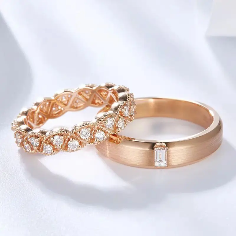 Handcrafted Custom Designer Cluster Lace-Set Gold-Plated Silver Rings with Lab-Grown Diamonds for Couples - Valentine, Wedding