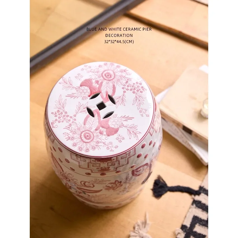 Miyu retro blue and white porcelain shoe change stool ceramic drum stool bathroom stool imitation guzheng drum pier seat pier lo
