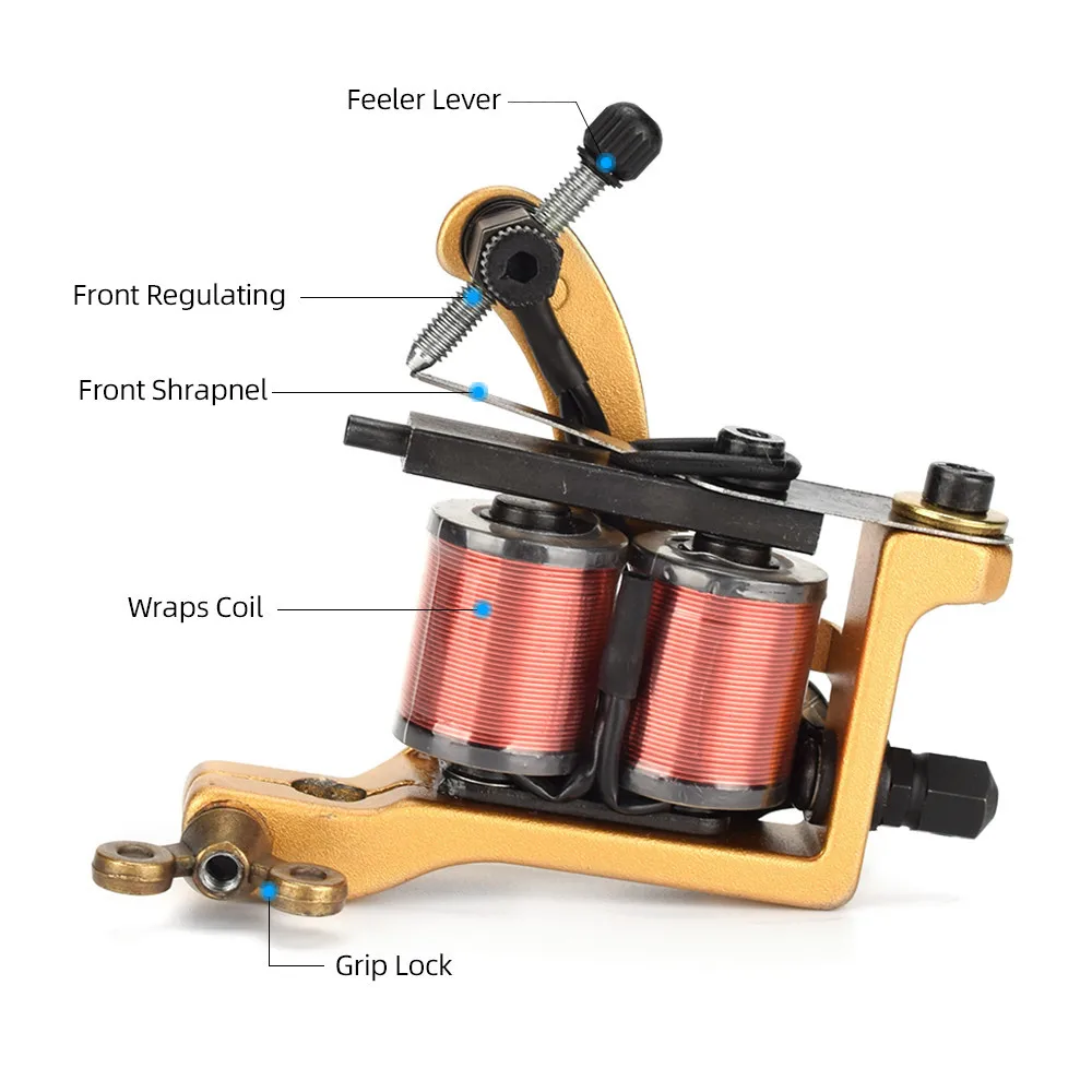 Tattoo Coil Machine 10 Wraps Coil Tattoo Machine for Liner Shader Traditional Coil Tattoo Gun Machine Beginner Tattoo Supplies