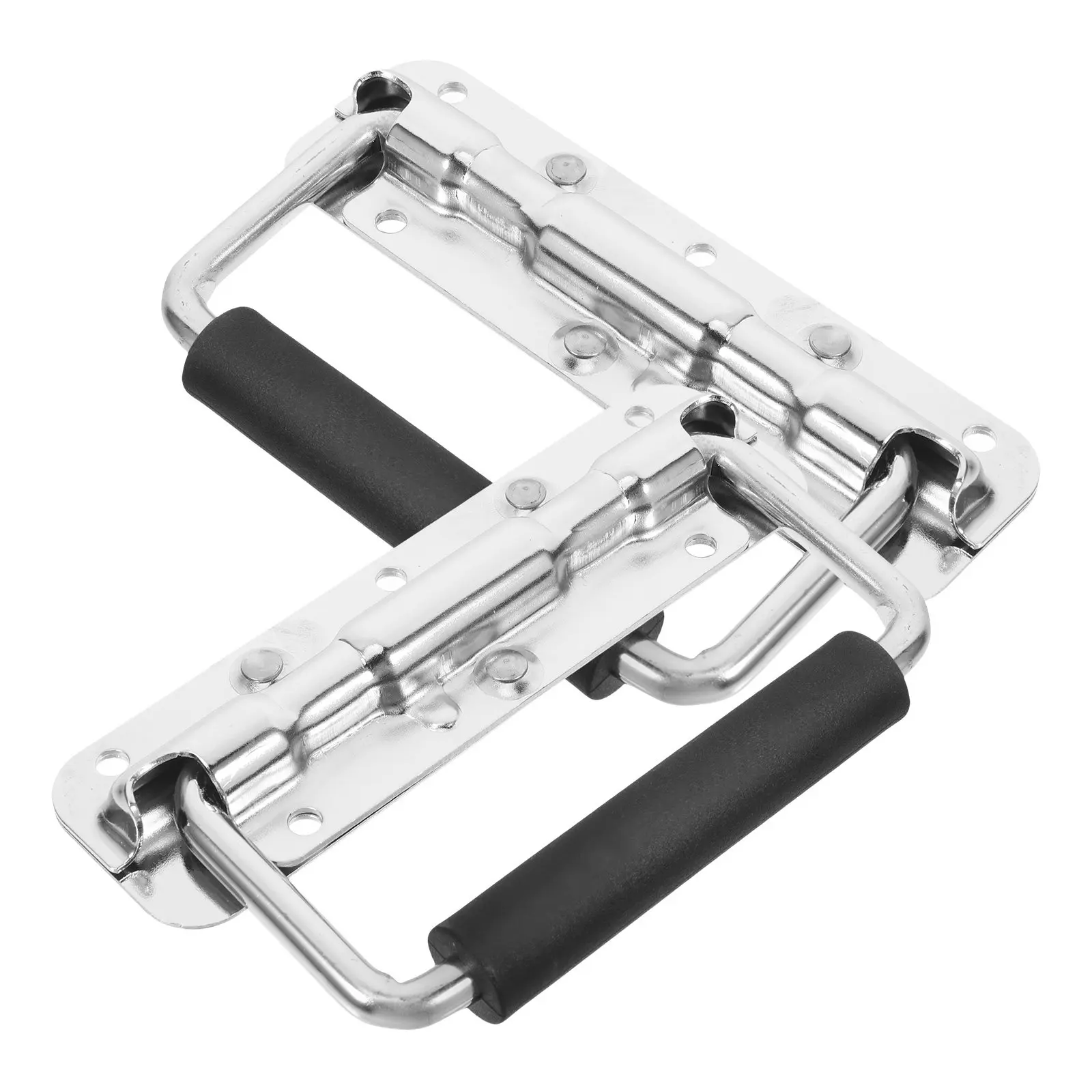 2Pcs Folding Handles Rubber Grip Iron Spring Loaded Surface Mount Toolbox Cabinet Heavy Duty Storage Box Pull Hardware