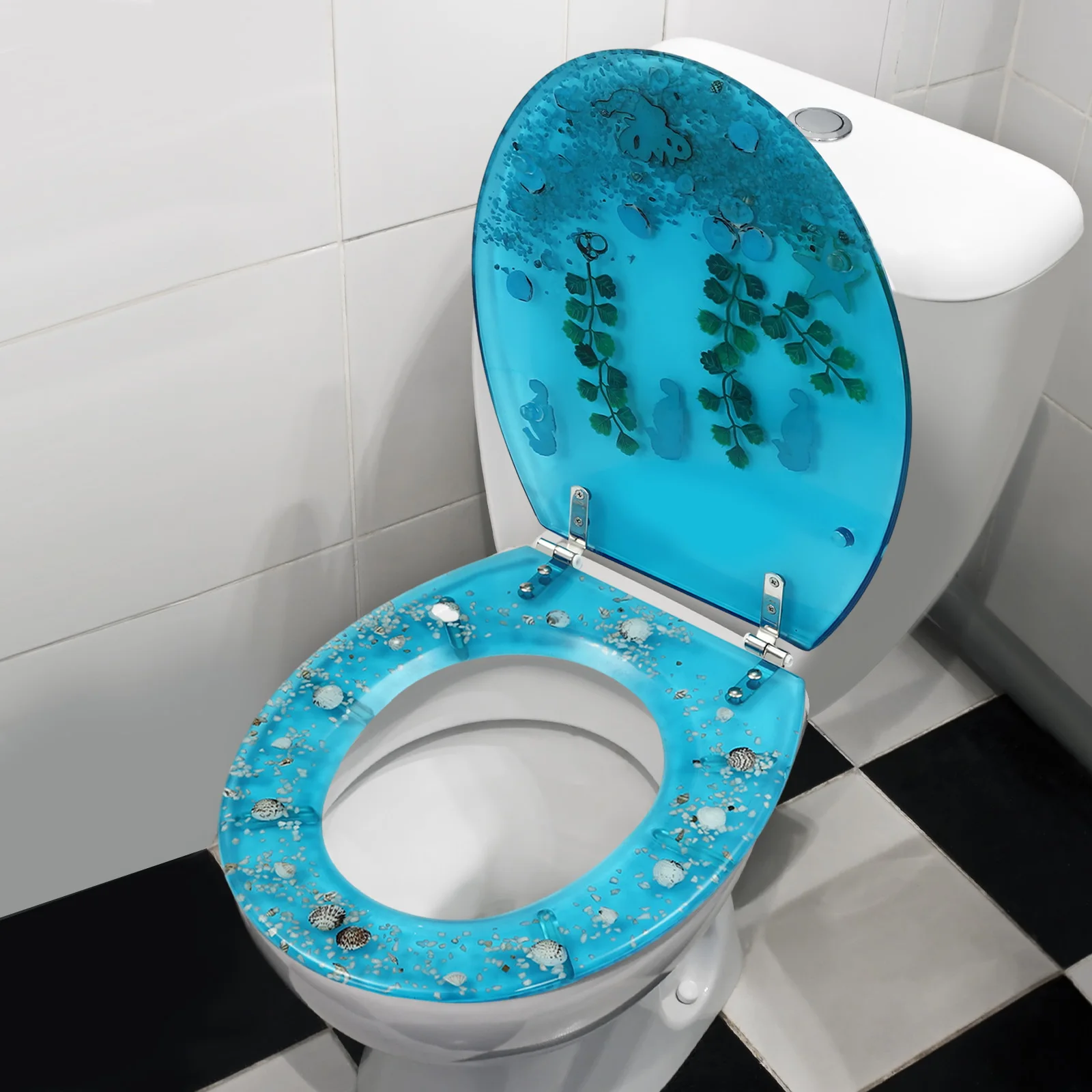 

Resin Toilet Seat Load Capacity 100kg/220lbs, 36*45cm Blue Toilet Seat with Cover for U-, V- and O-shaped Toilets