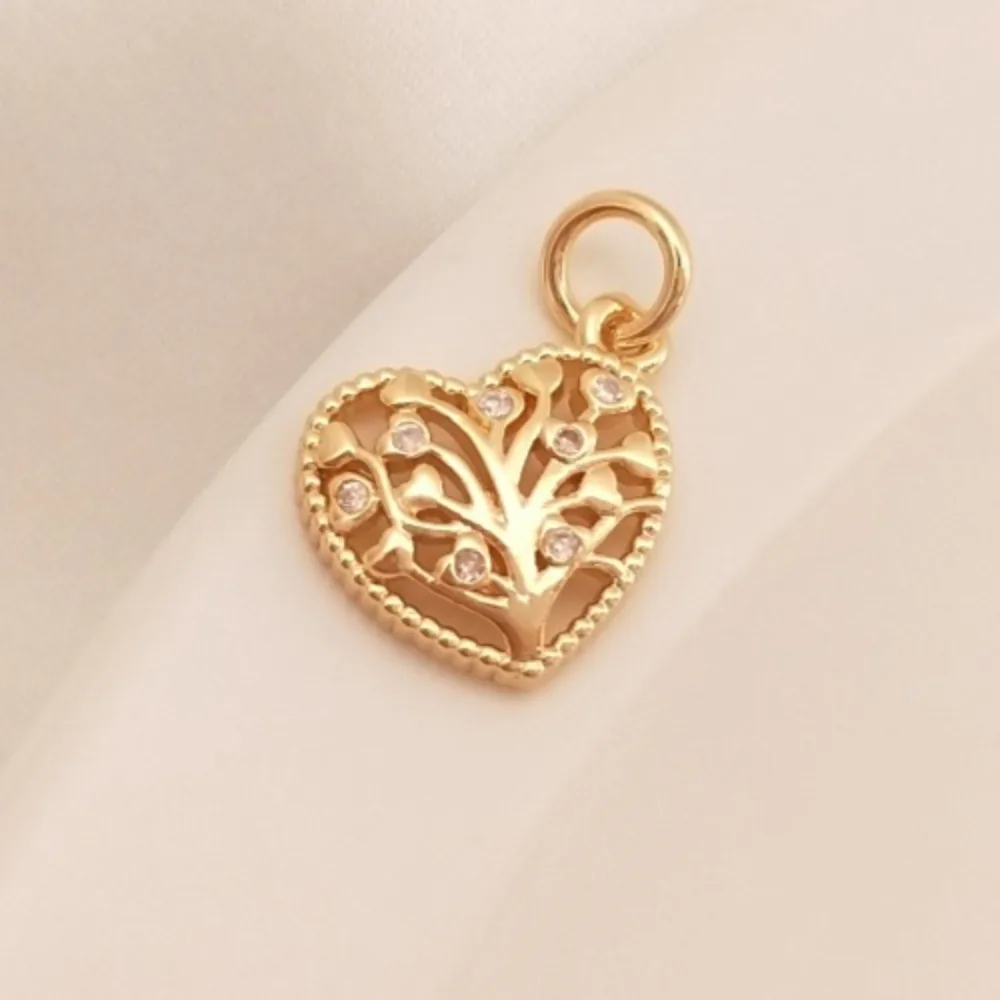 

Tree of Life Copper Charms 14K Gold Color Micro-inlaid Zircon Lucky Tree Love Heart Pendant DIY Jewelry Pendant Accessories