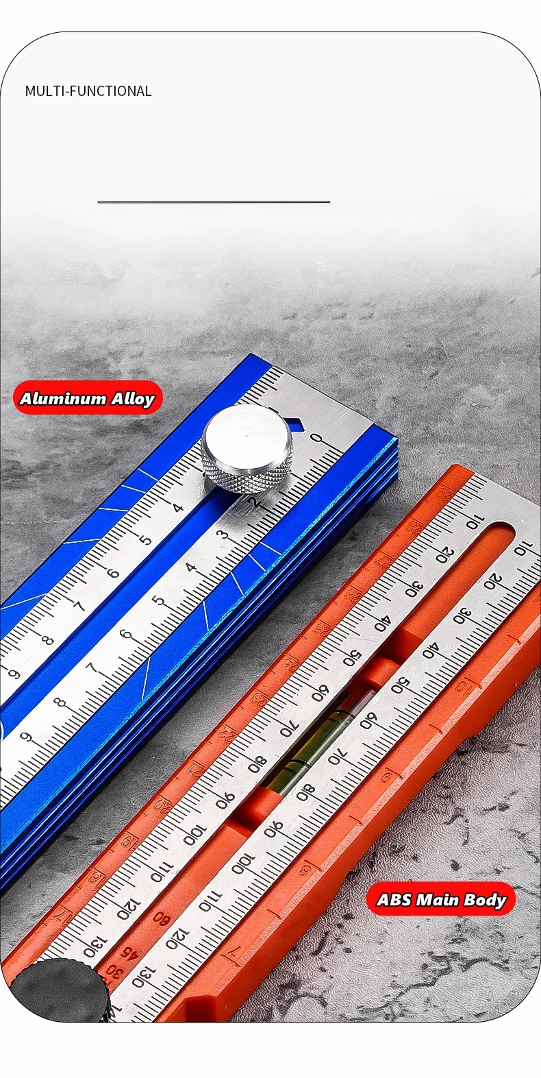 Scriber Marking Tools Multiple Angled Positioning Ruler Featuring Rotating Knob High Precise Bubble Level and Limit Marker