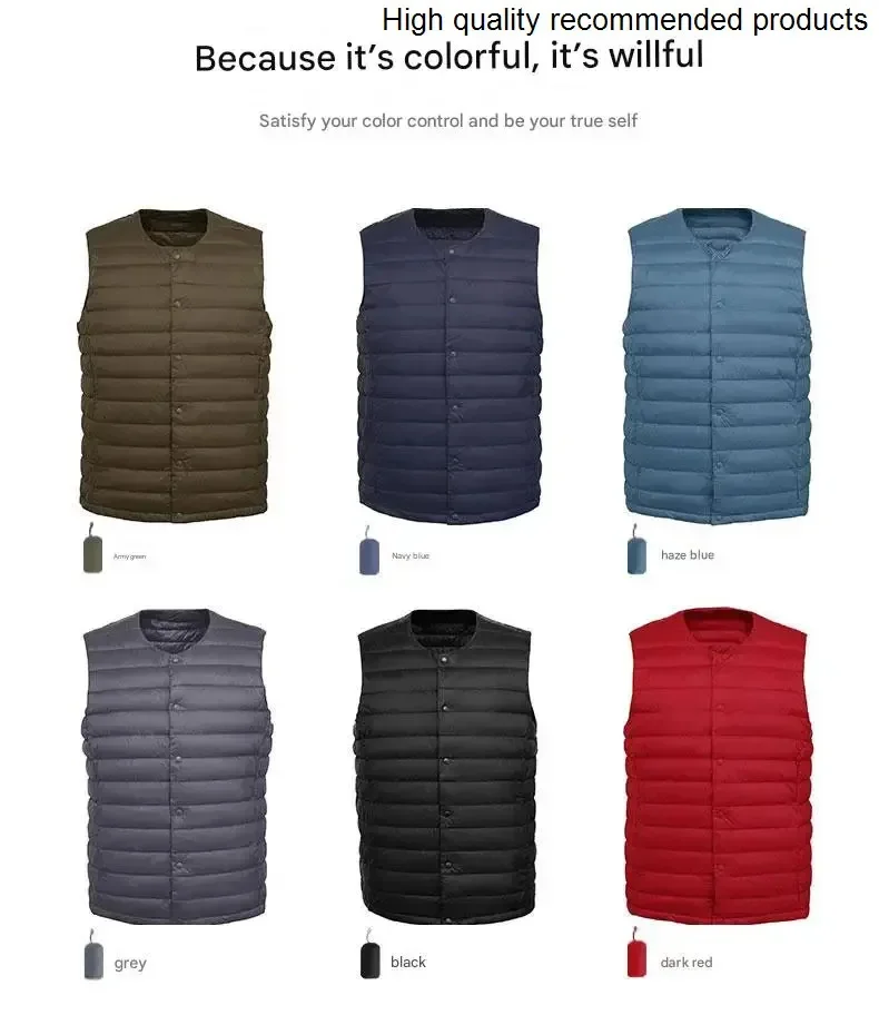 men's collarless thin down New vest round neck sweetheart neck vest men's down jacket lining large size