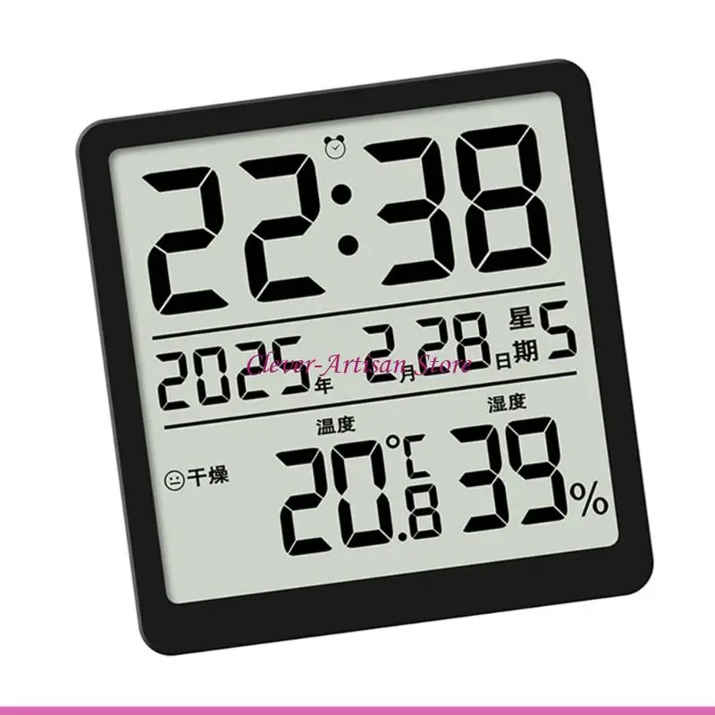 Reloj escritorio pared LCD e06b con pantalla humedad temperatura fecha