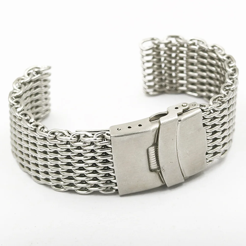 

Shark Mesh Stainless Steel Silver Watch Band Folding Clasp Durable Comfortable Fashion Business Sports Daily Wear Metal Strap