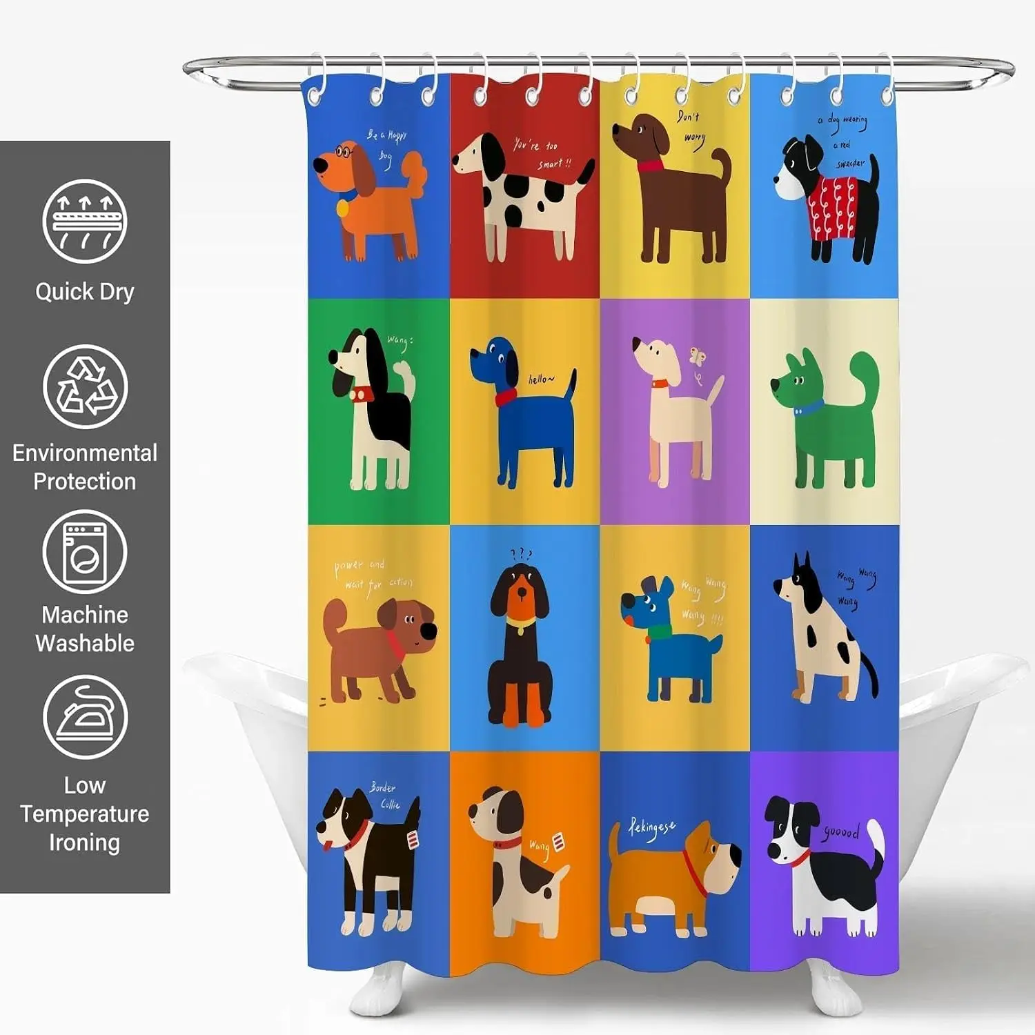 Waterproof Dog Shower Curtain Cute Funny Novelty Bathroom Decor Polyester Pet Lover Cartoon Curtain Liner Shower Stall Master Ba