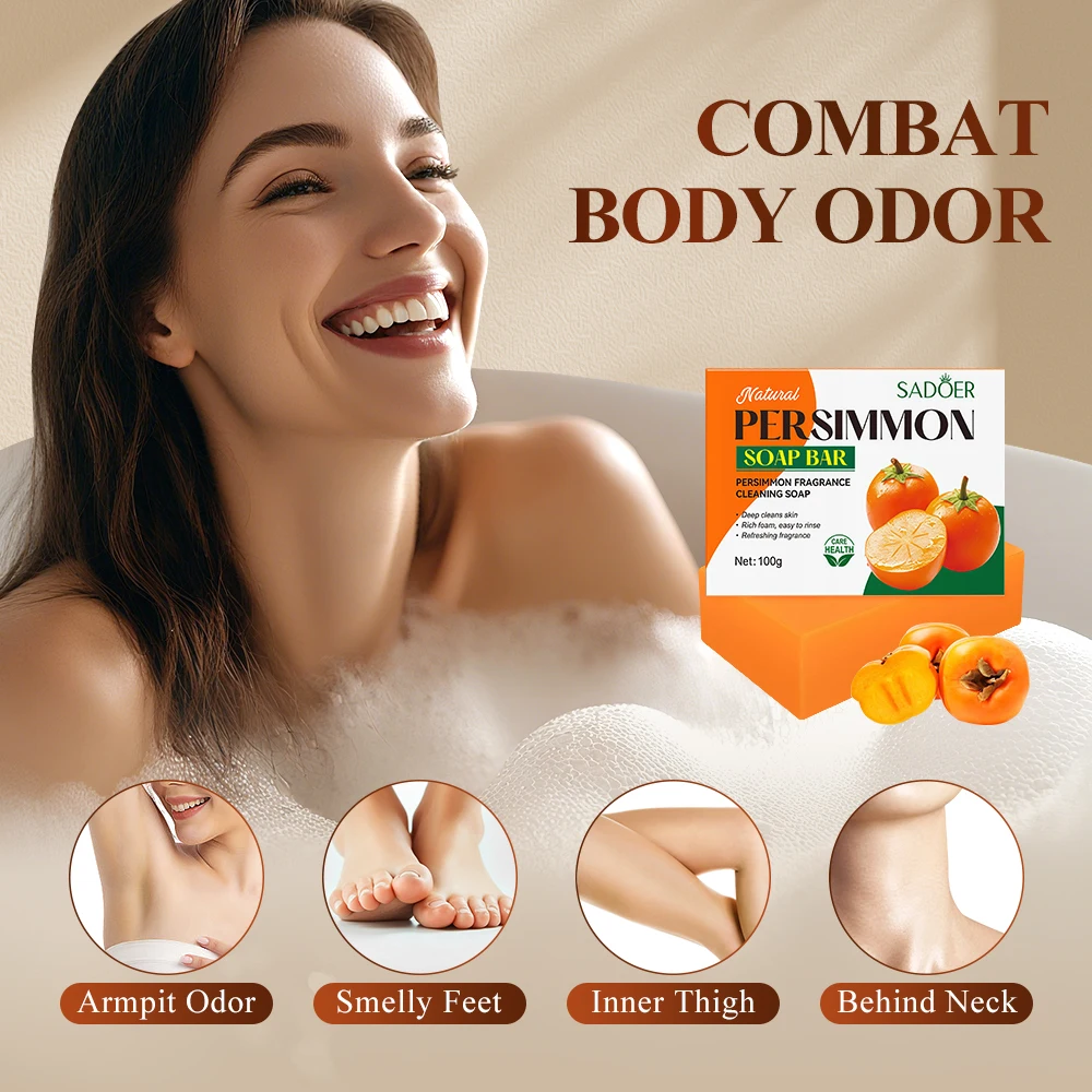 US Stock Natural Persimmon Soap Body Cleaning Fragrance Freshness Underarm Leg Bath Cleansers Remove Stains Face Soap Tender