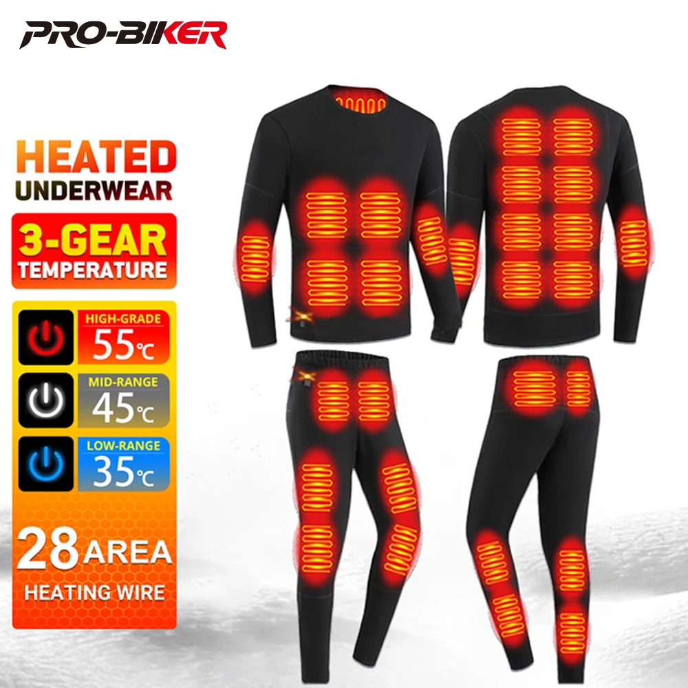 

Winter Heated Thermal Underwear Men Heating Jacket Skiwear Heated Jacket Fleece Warm Top Pants USB Electric Heating Clothing