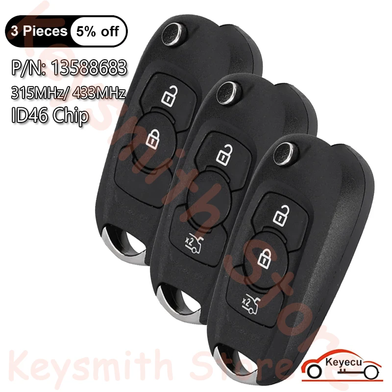 

Чип KEYECU 2 3 Btns 315 МГц 433 МГц ID46 для Opel Vauxhall Astra K для Buick Verano Excelle GT Auto Flip Remote Key Fob 13588683