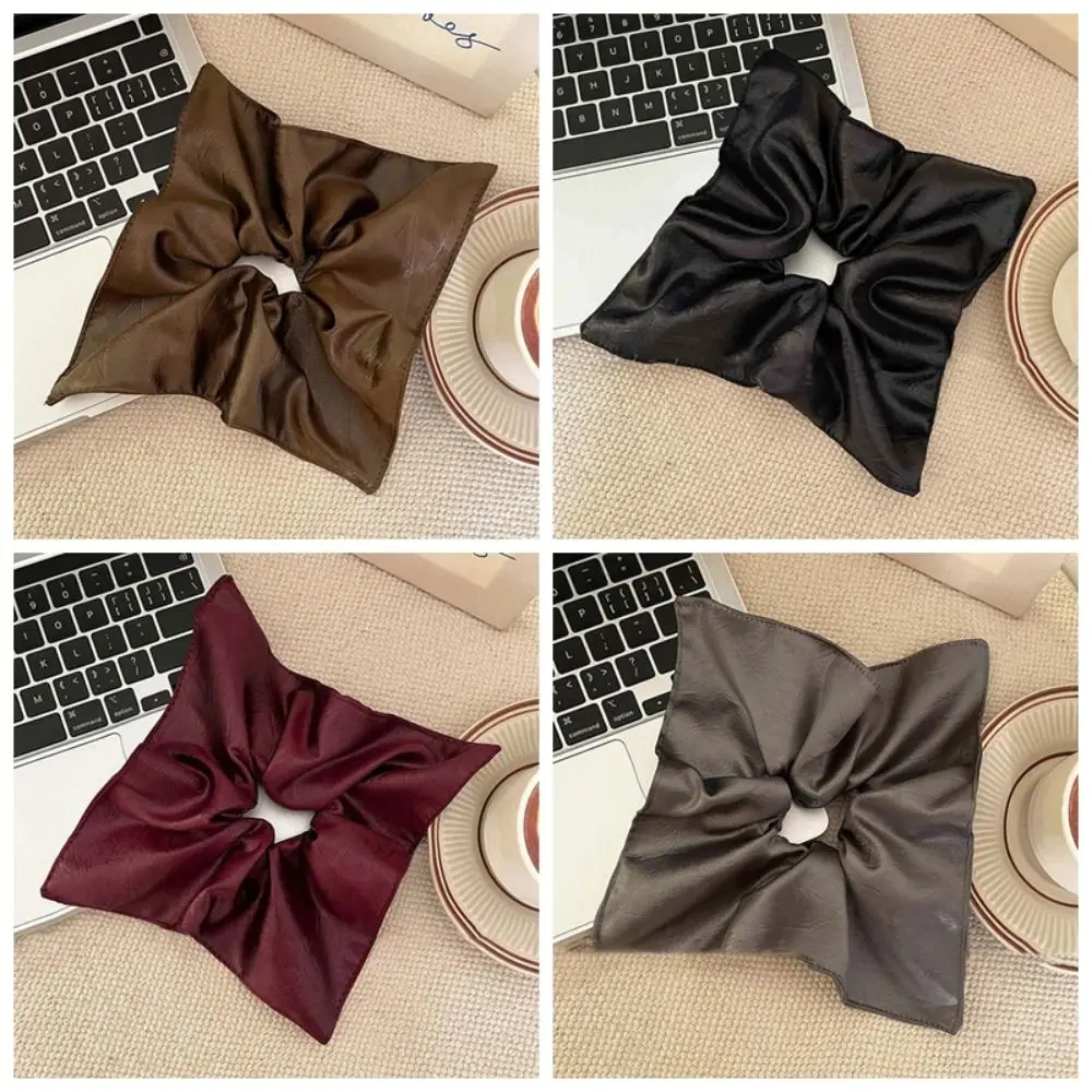 Квадратная кожаная резинка для волос в корейском стиле, плиссированная эластичная резинка для волос с толстой кишкой, однотонная мягкая резинка для волос из искусственной кожи, подарки