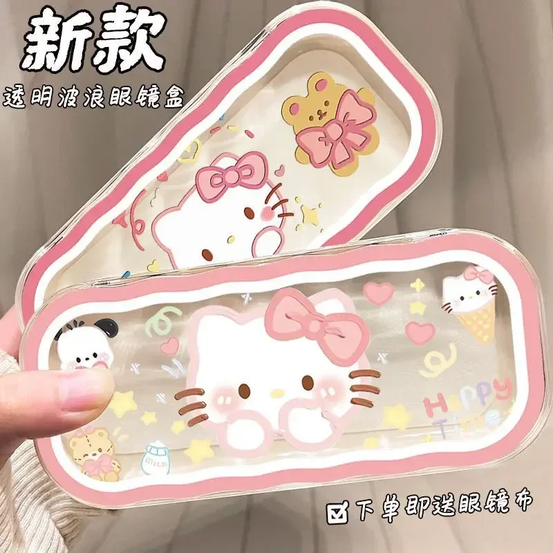 

Girly Heart Kawaii Hello Kitty Anime Glasses Case Cute Cartoon Kt Cat Portable Sunglasses Students Storage Box Gifts for Kids