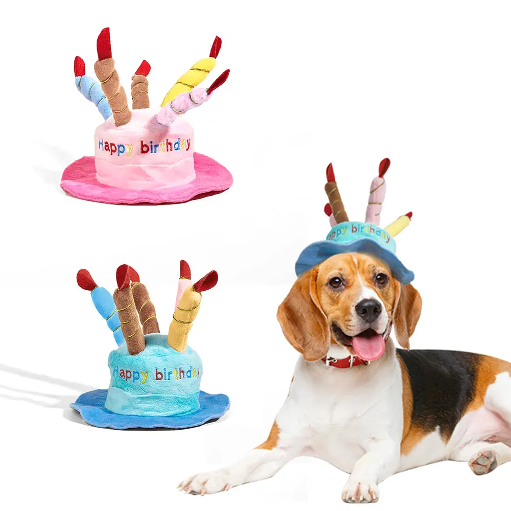 Dog Birthday Hat Plush Toys Cosplaying Party Pet Cat New Year gift Toy Cute Birthday Cake Candle Shaped Hat Clothing Accessories