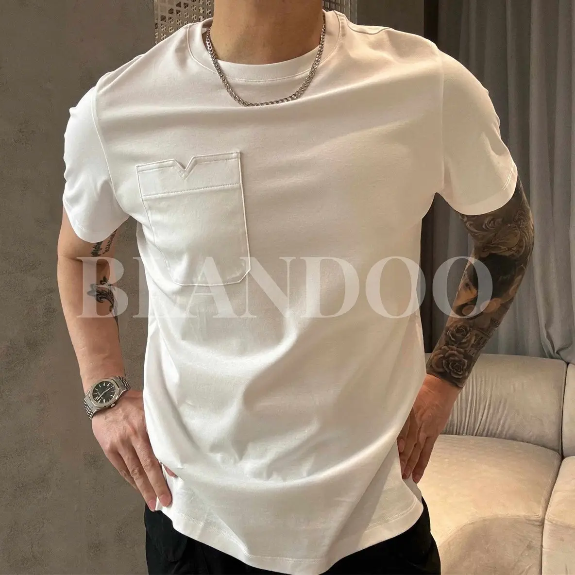 الرجال الصيف بسيط بلون تنوعا جيب تصميم الجولة الرقبة تي شيرتات قصيرة الاكمام قمة الموضة وسيم تي شيرت رجالي رجل #2