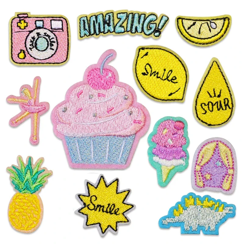 1Pcs Food Cake Embroidery Patches For T-shirt Self Adhesive Stripes Appliques Clothes Stickers Clothing Badges Kids Accessories