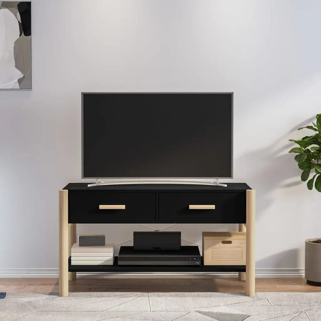 Schwarzer TV-Ständer 82x38x45 cm aus Sperrholz, moderner Luxus, schlichter Stil, Innendekoration, Wohnzimmer, Heimdekoration, Monitorständer