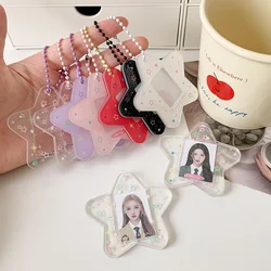 Glitter Star Card Holder with Keychain Acrylic 1-Inch Photocard Holder ID Card Case Student Kpop Idol Photo Card Bag Key Chain