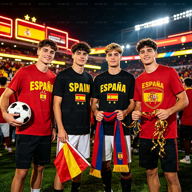 Retro Spanische Flagge Spanien Shirt Vintage España Jungen & Mädchen T-Shirt Y2k 2 Sterne Fußball Champions Espana Fußballmannschaft Spruch-T-Shirt – Detail 3