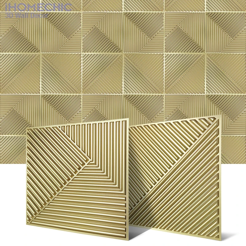 12pcs 30x30cm 3D Wall Panel Shining Gold Champagne gold color 3D Wall Sticker Wedding party background wall art Wood grain paper