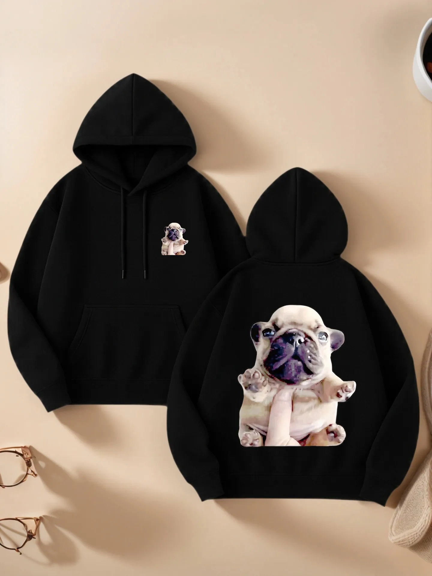 

Graphic Hoodie Women, Pug - Cartoon Print, Casual Aesthetic, Soft Fabric, Casual Everyday Wear, For Teens