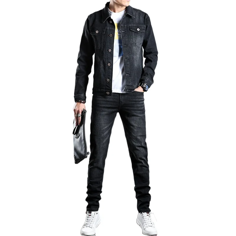 Spring denim jacket men 2023 new suit jacket jacket pants two pieces of men\'s spring and autumn models