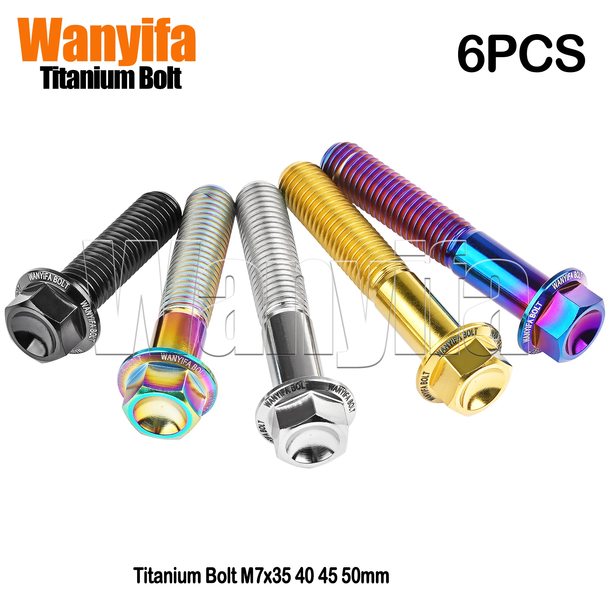 

Wanyifa 6PCS Titanium Bolt M7x35 40 45 50mm Pitch 1.0mm Flange Head Screw Bicycle Accessory